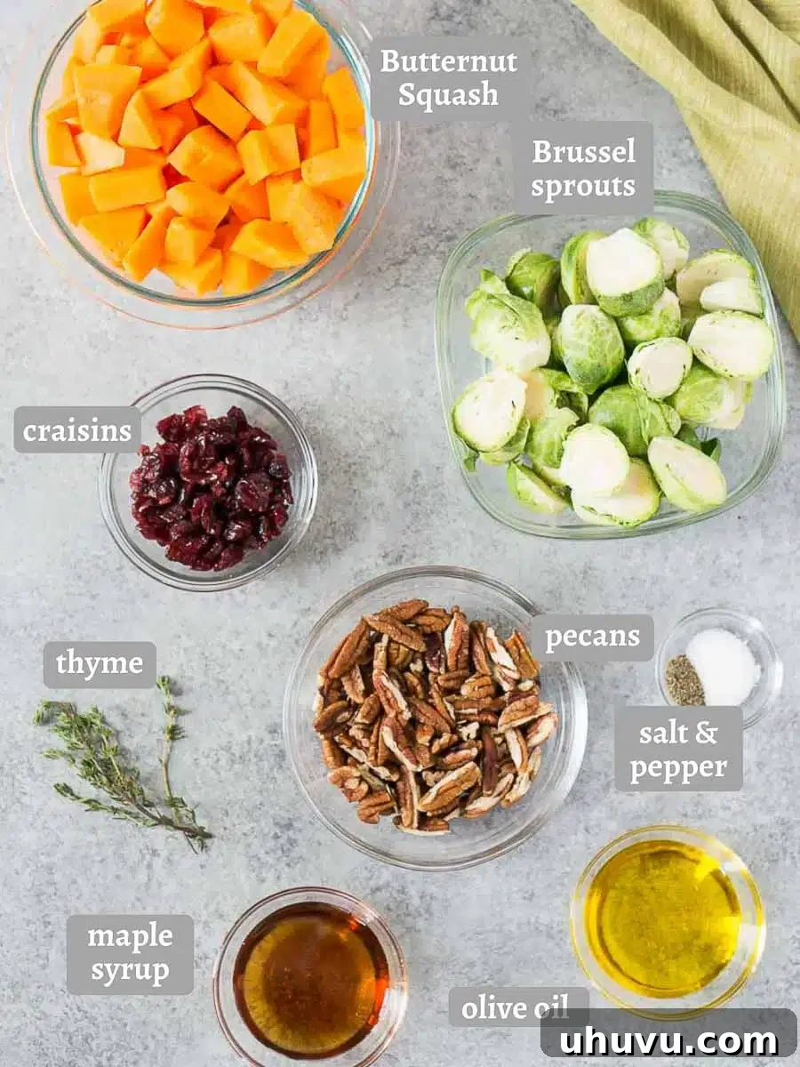ingredients for roasted butternut squash and brussel sprouts