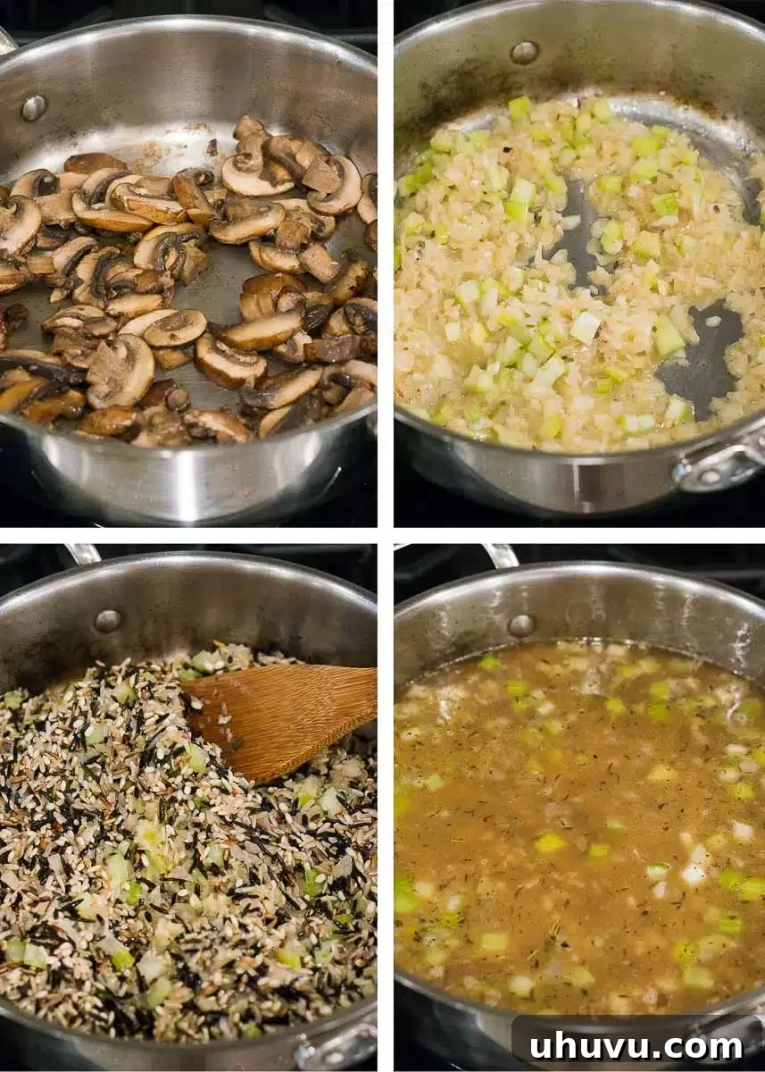 how to make wild rice pilaf with mushrooms for thanksgiving - step by step pictures