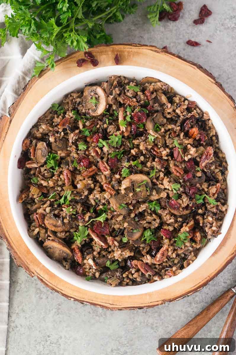 Earthy Wild Rice and Mushroom Medley 7 cranberry wild rice pilaf with mushrooms and pecans
