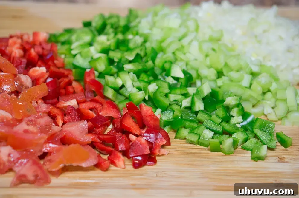 Mastering Jambalaya 3 Beautifully chopped vegetables ready for the pot.