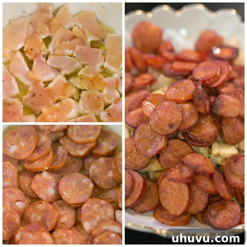 Mastering Jambalaya 4 Perfectly browned chicken and sausage in a Dutch oven.