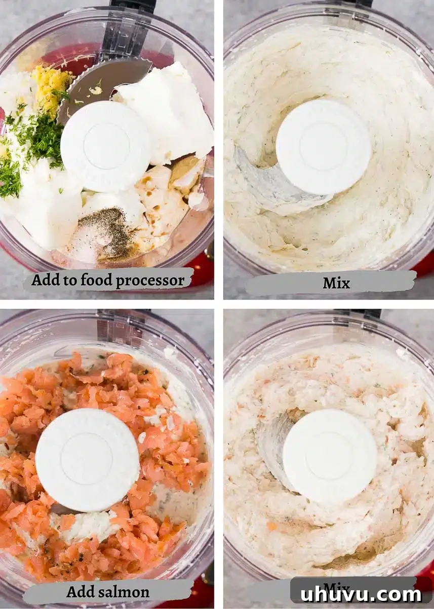 process shots of how to make smoked salmon dip