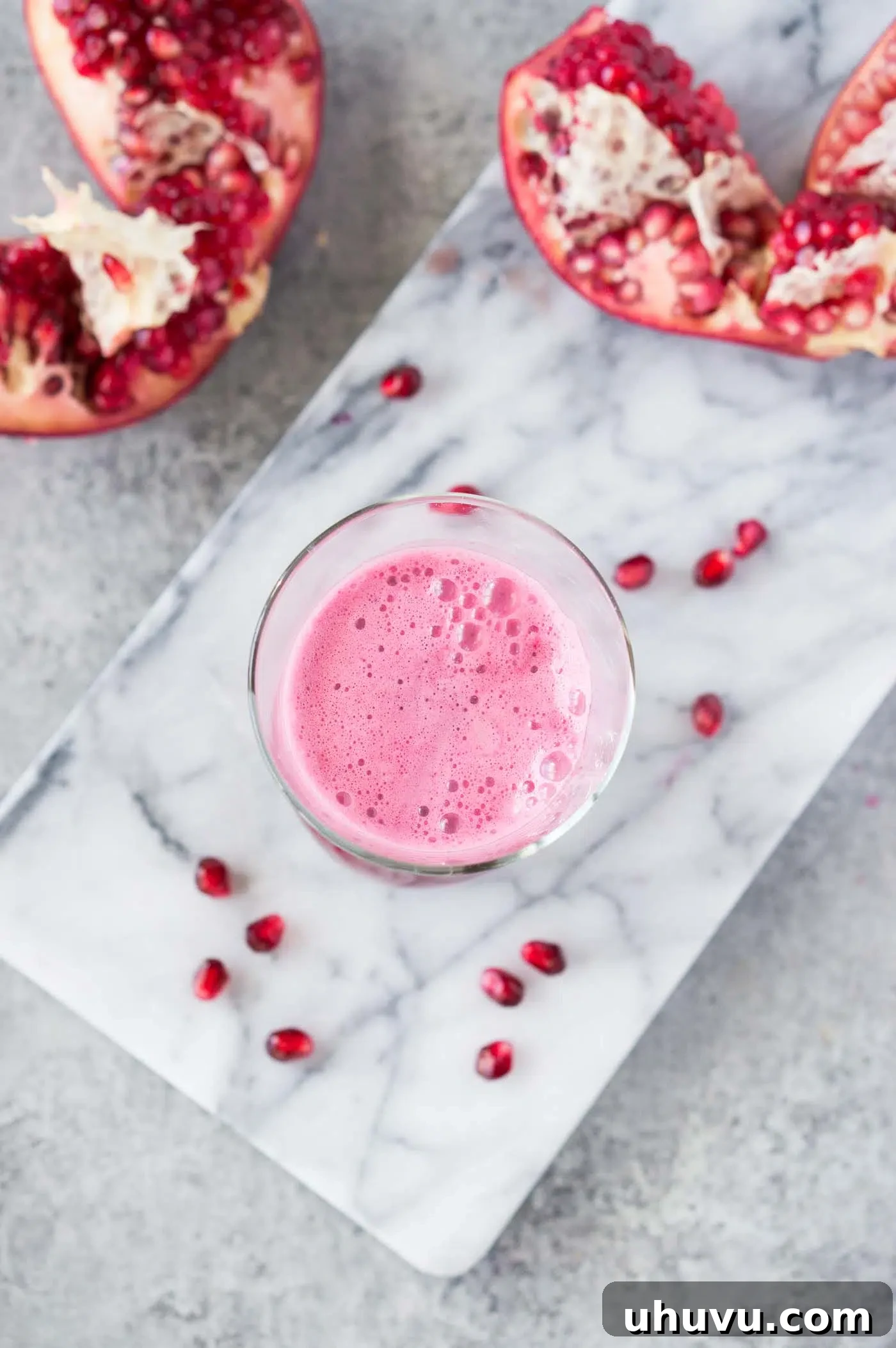image from top of pomegranate juice in glass