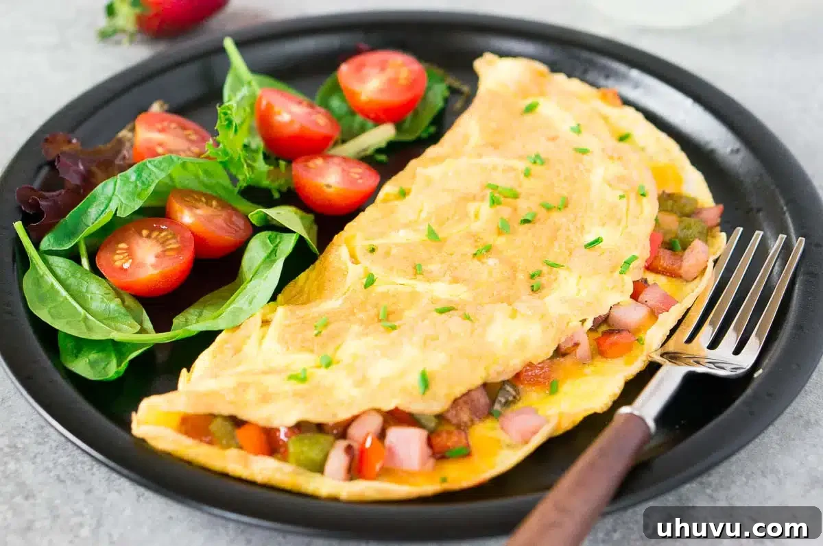 easy omelet with vegetables and ham