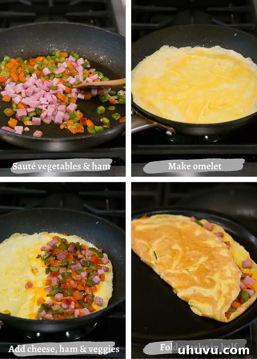 process shots of making denver omelet