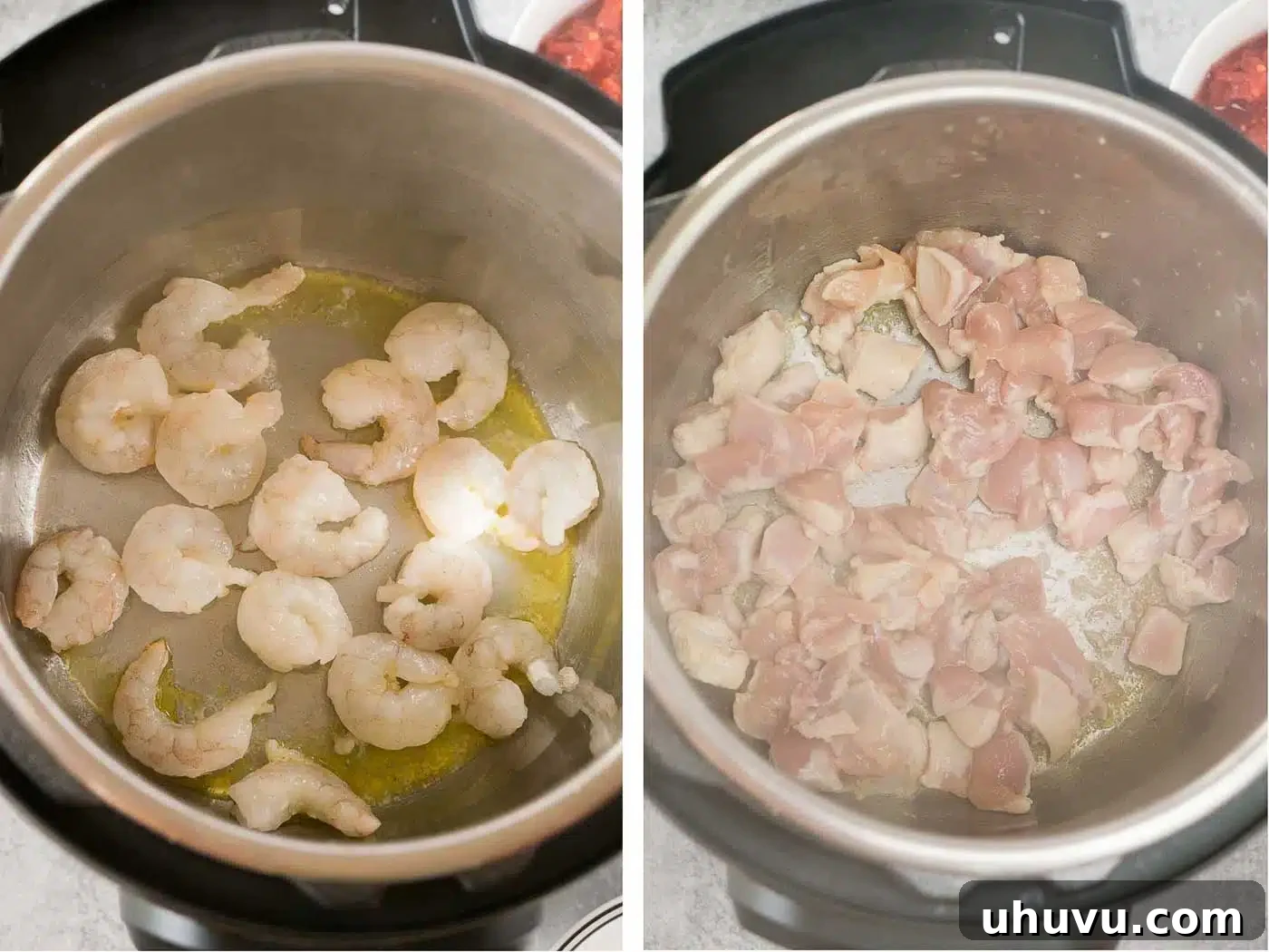 browning shrimp and chicken in the instant pot