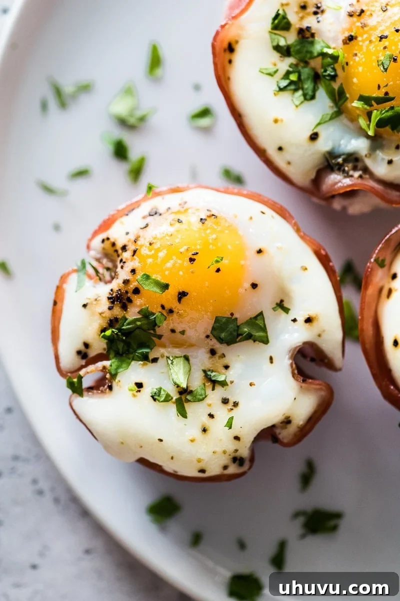 Poblano and Ham Egg Bake 5 Baked eggs on a plate ready to eat.