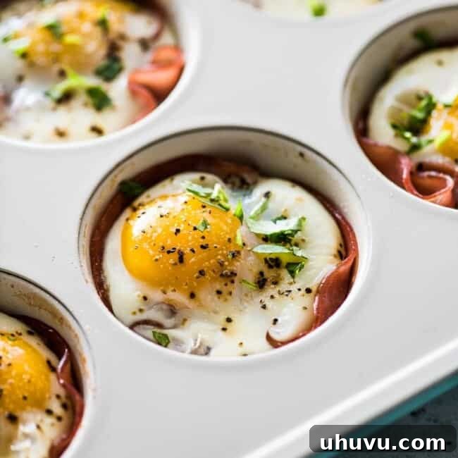 Ham and Poblano Egg Muffin Cups in a baking sheet.