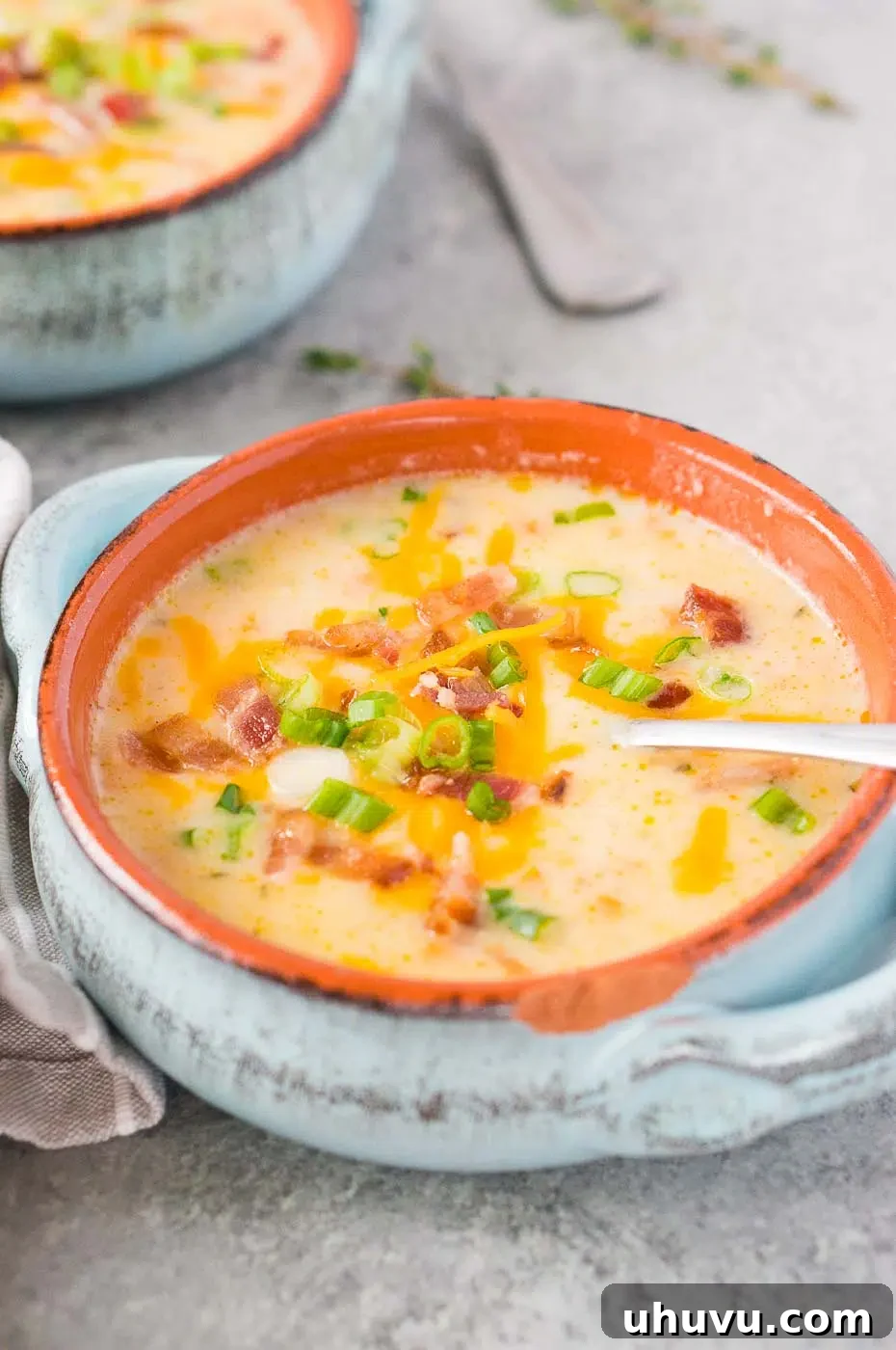 instant pot potato soup served in a bowl