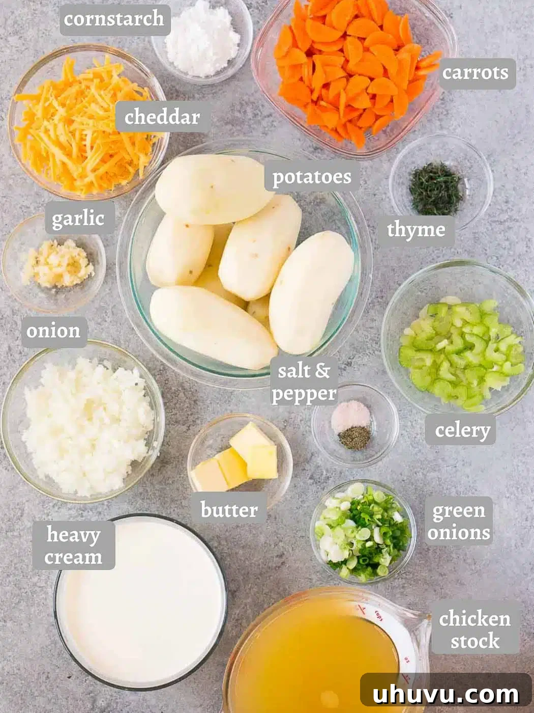 potato soup ingredients laid out