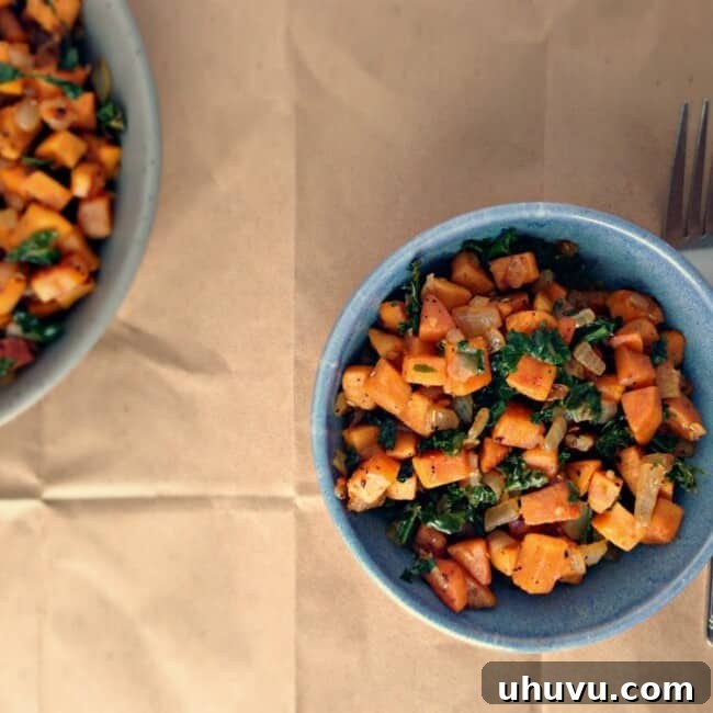 Kale Sweet Potato Breakfast Hash with an egg