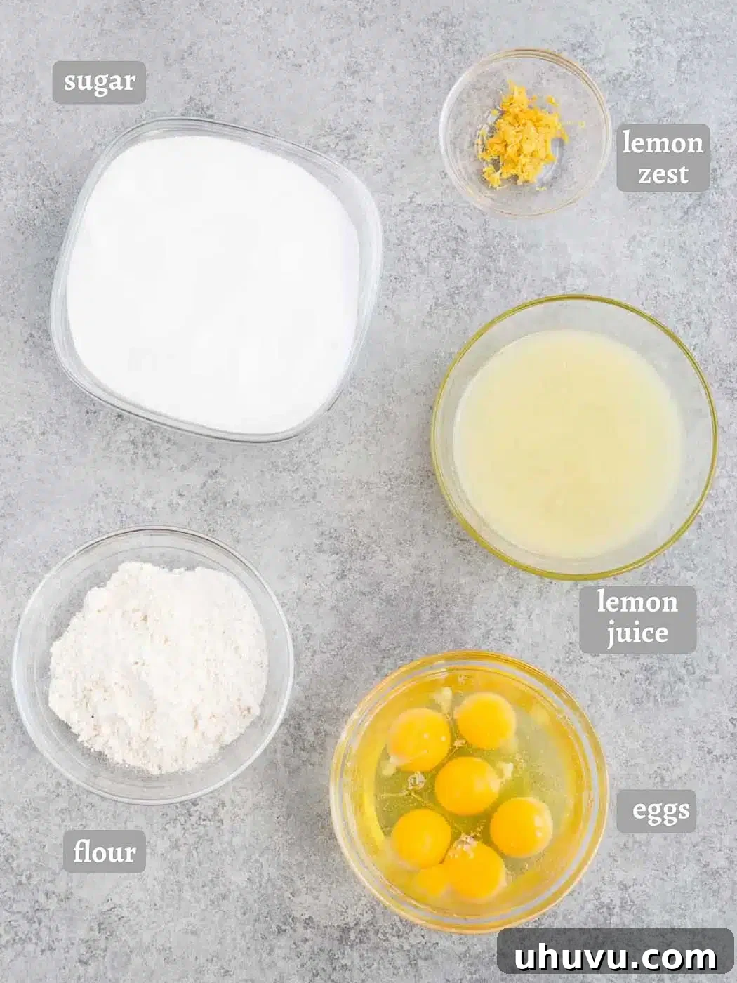 Ingredients for lemon curd displayed