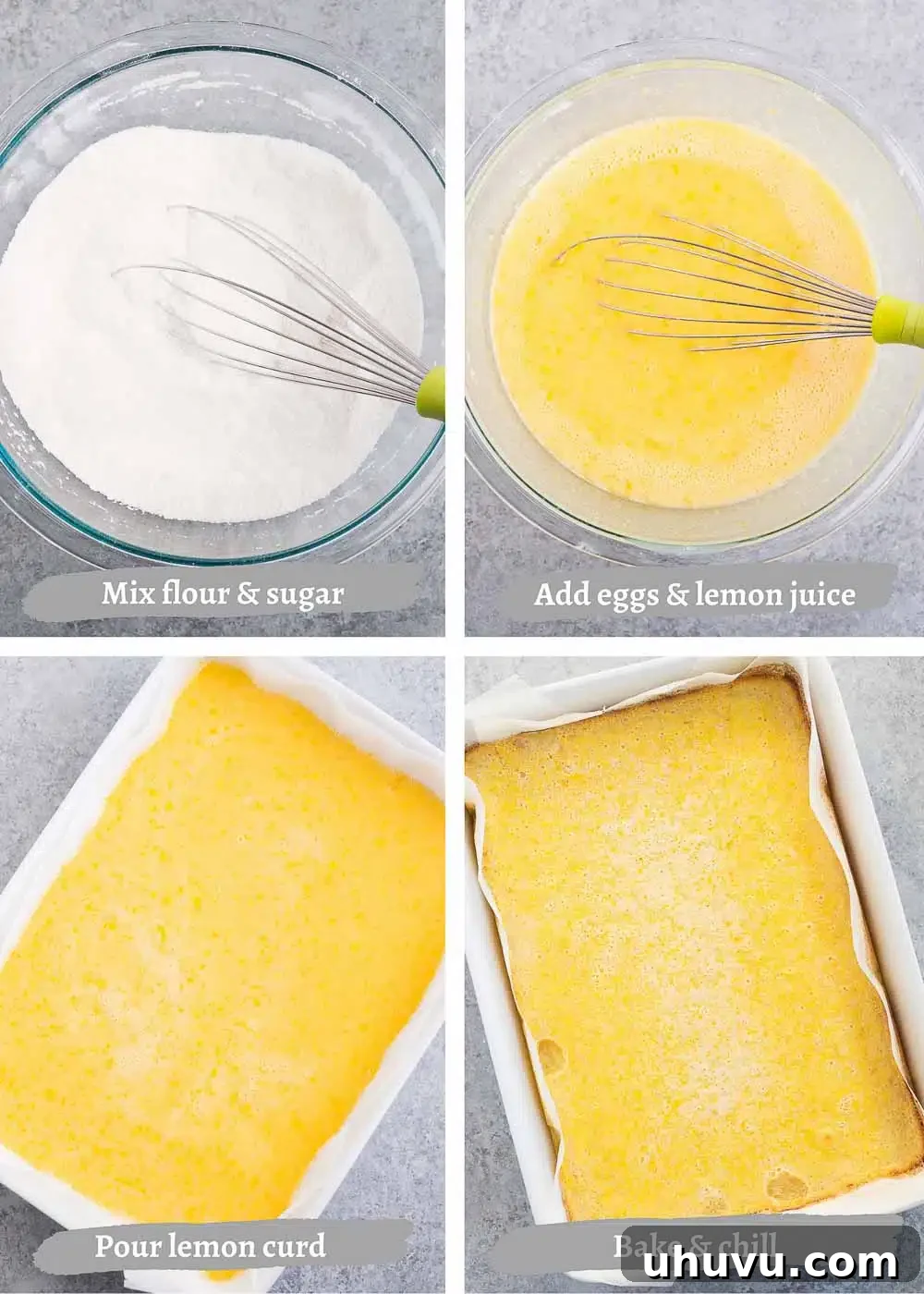 Pouring lemon curd over the baked crust in a baking dish