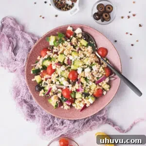 couscous salad in a pink plate