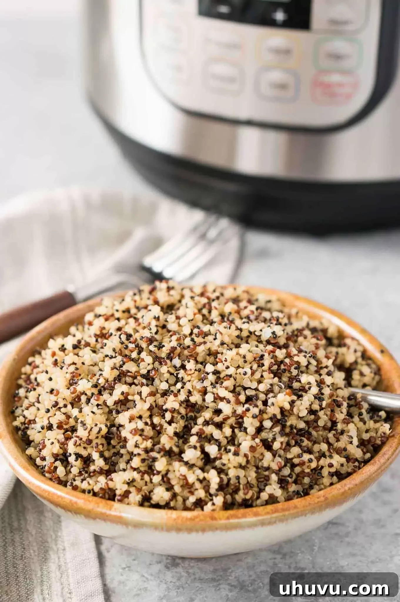 The Ultimate Instant Pot Quinoa 6 Instant Pot Quinoa in a bowl with a fork