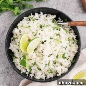 cilantro lime rice in a bowl from top