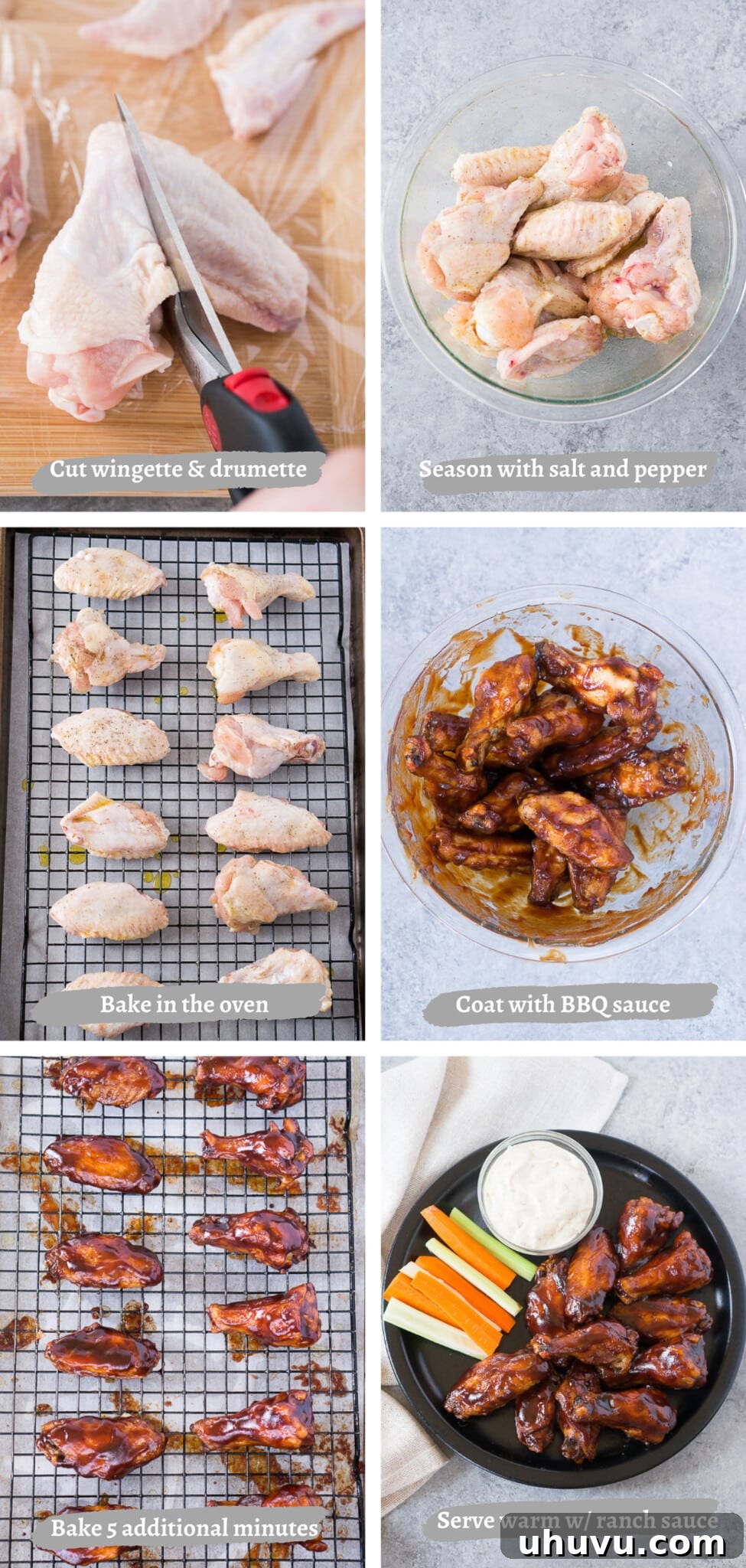 Smoked Chicken Drumettes 5 Process images showing steps of making BBQ chicken wings