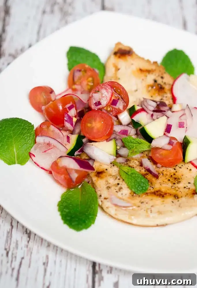 plated grilled chicken with relish