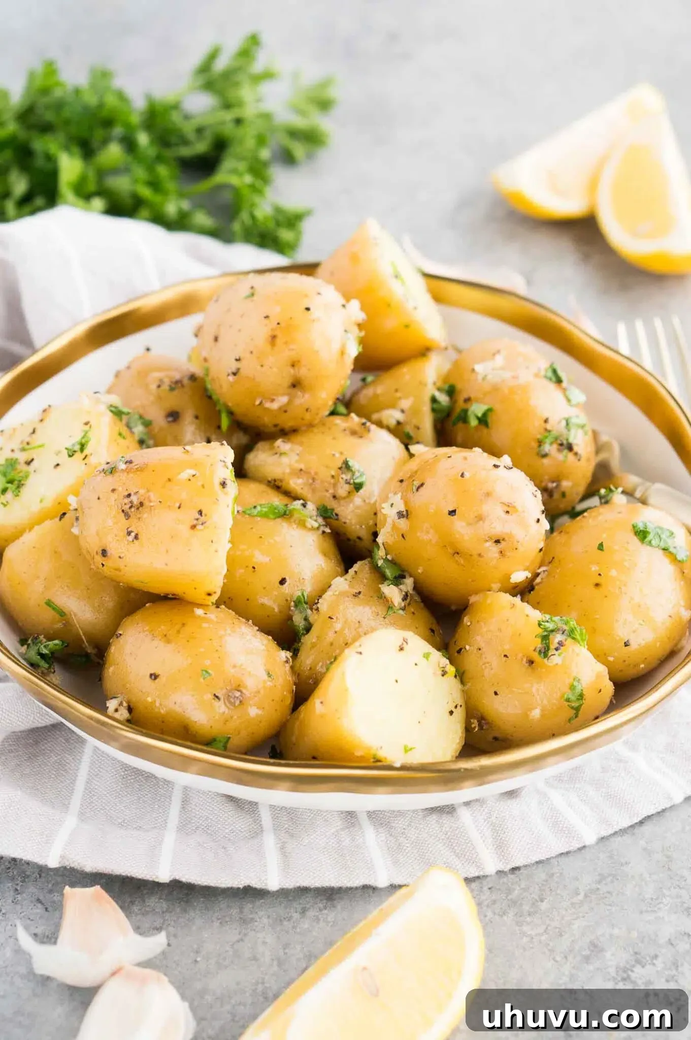boiled Yukon gold potatoes on a plate