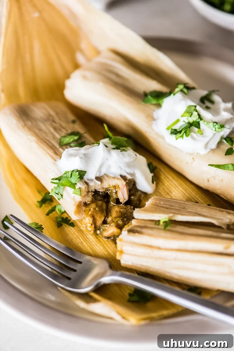 Chicken tamales with green chile filling
