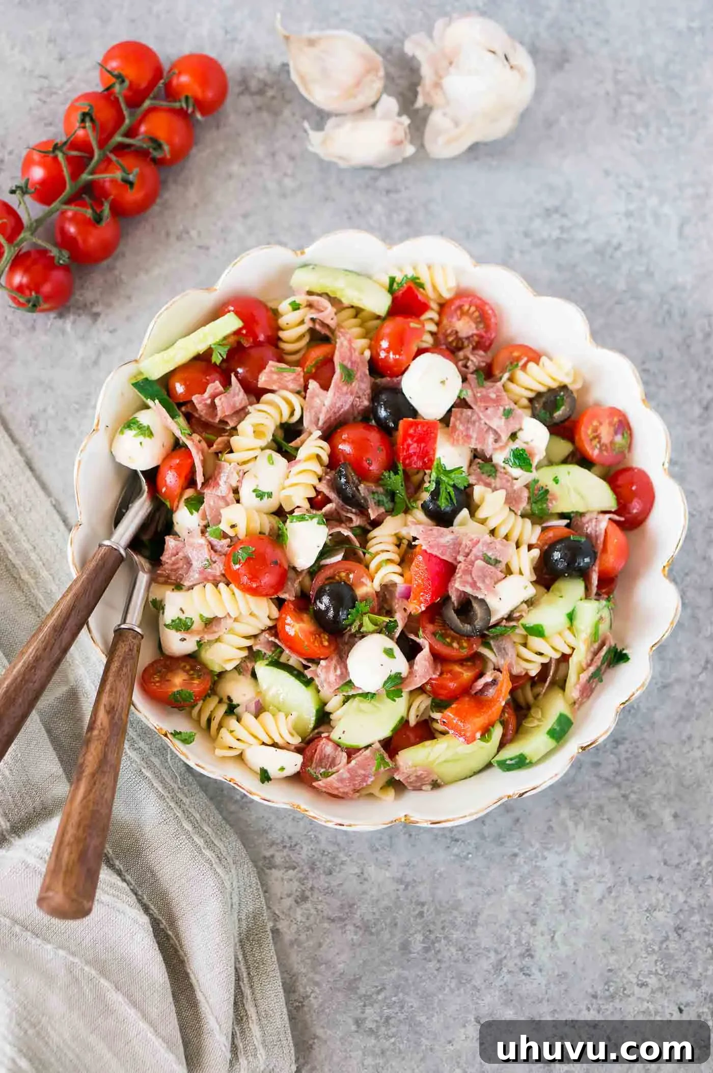 Vibrant Italian pasta salad with a savory homemade Italian dressing, perfect for summer picnics.