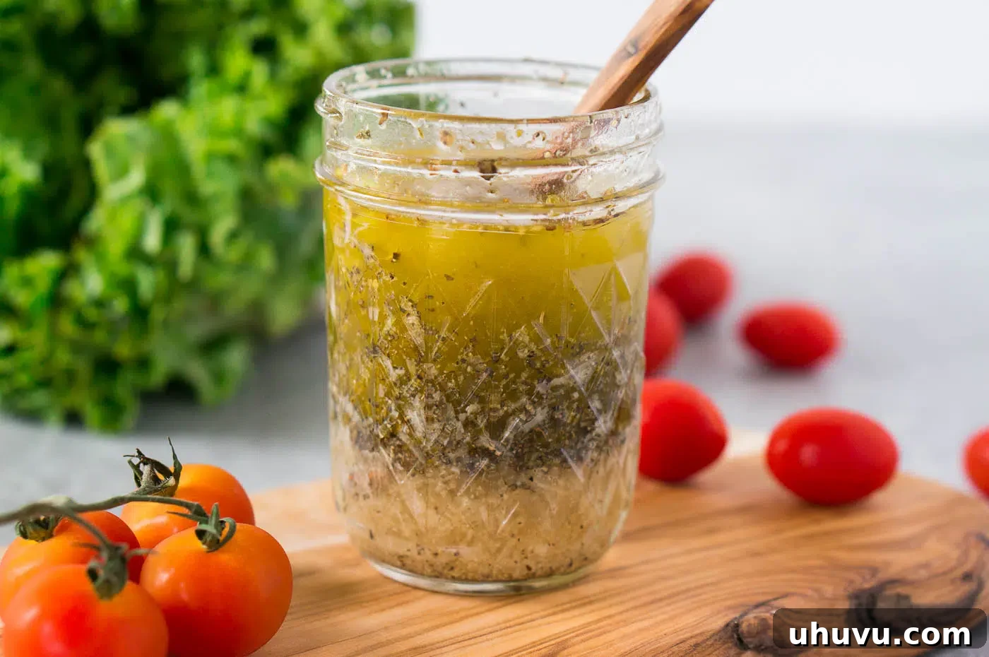 homemade Italian salad dressing in a glass jar