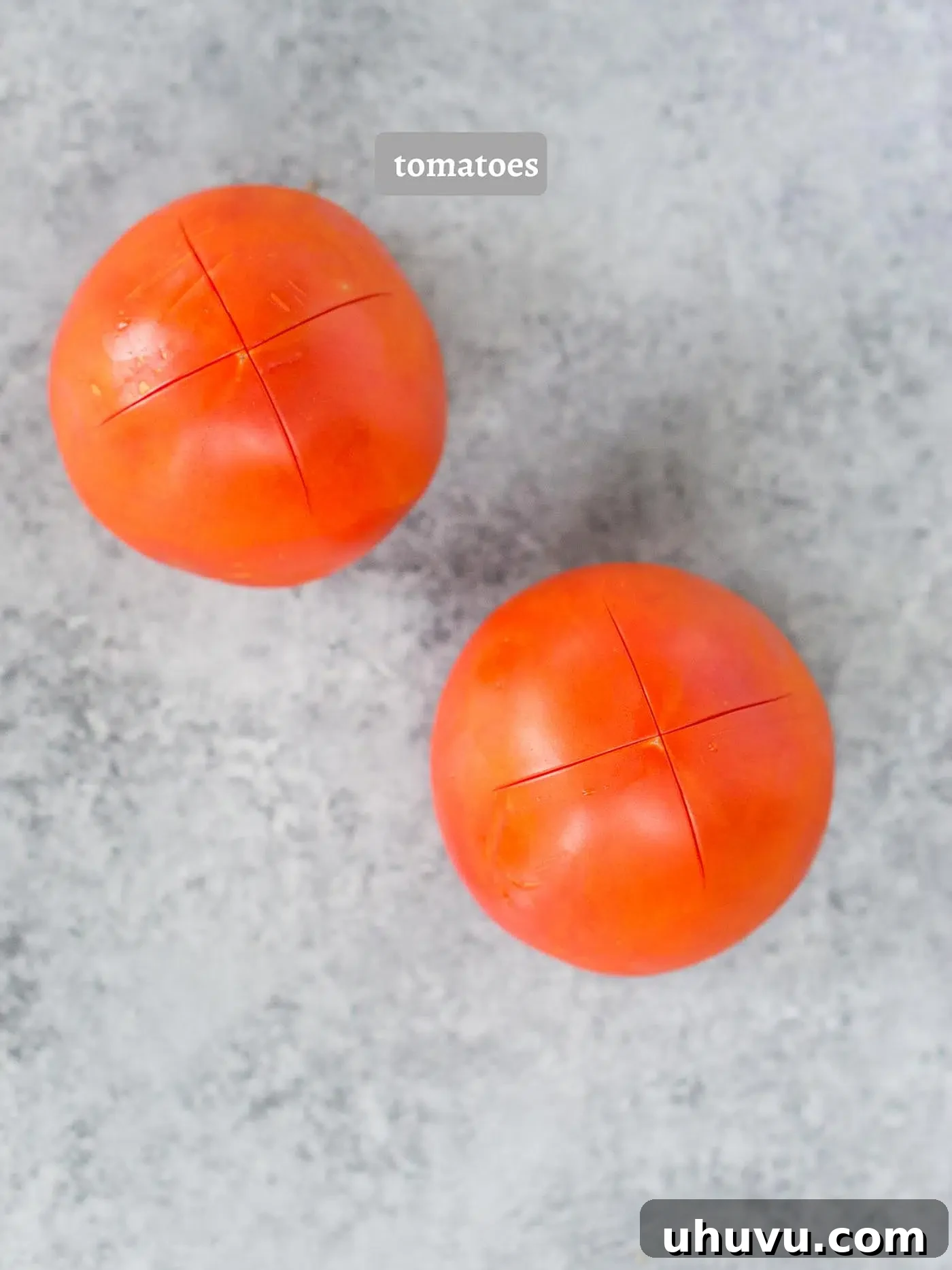 Fresh garden tomatoes, ready for peeling
