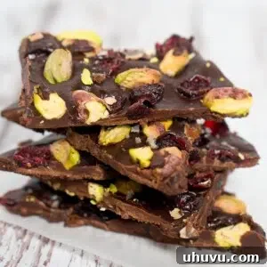 Cranberry Pistachio Chocolate Bark in a serving dish