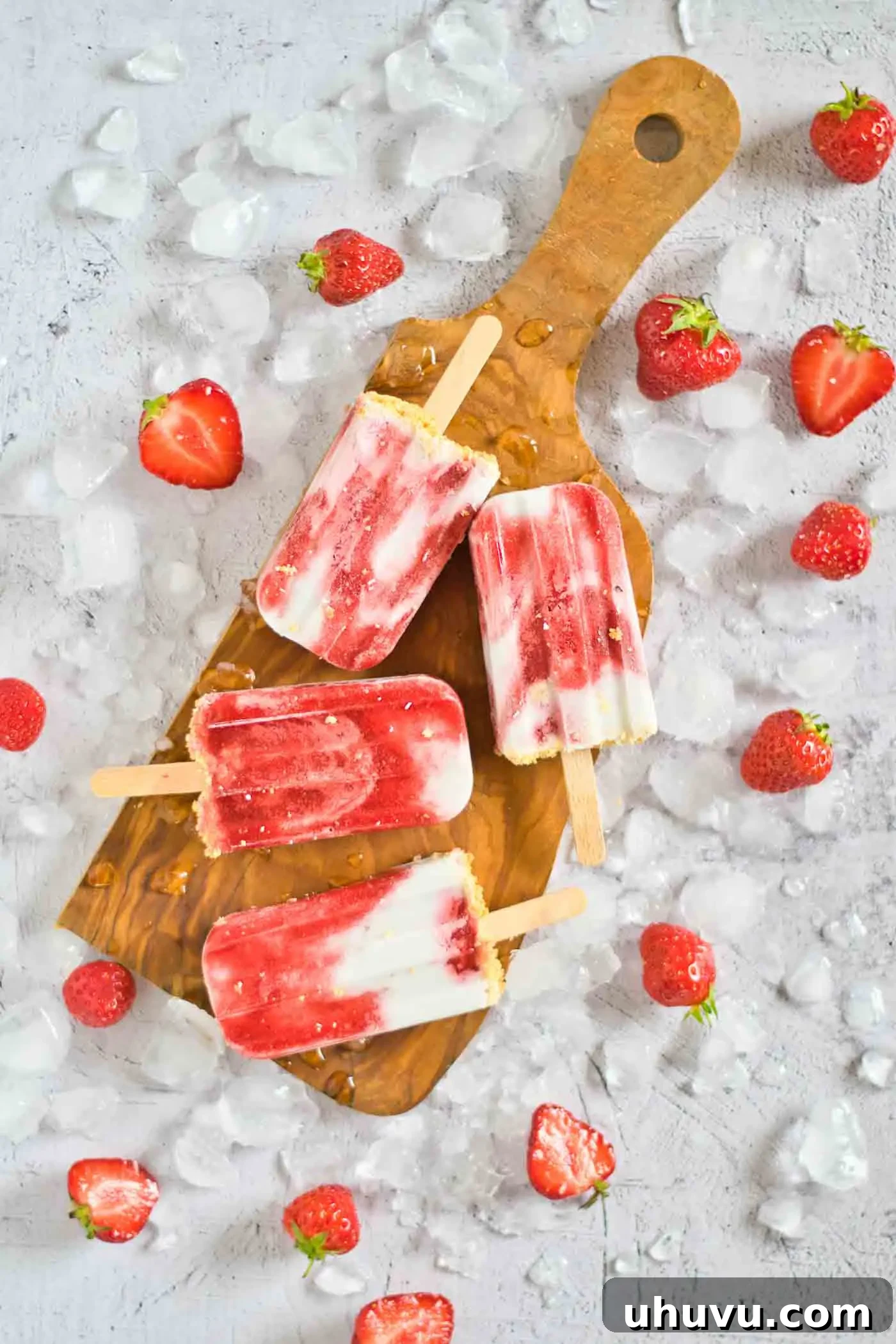 strawberry popsicles with ice cubes