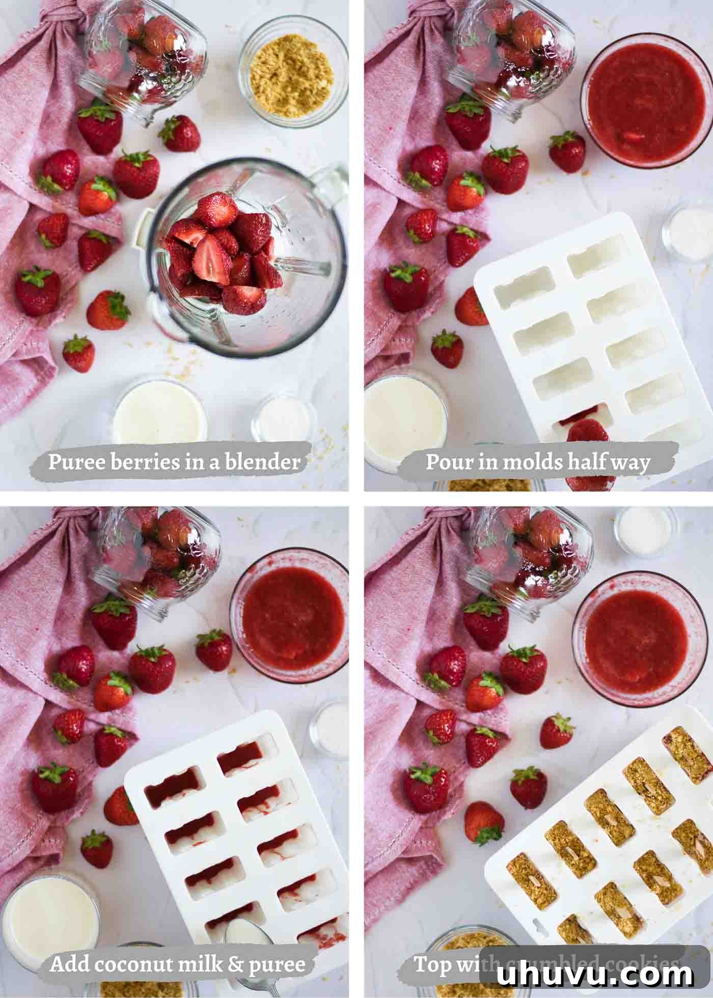 Frozen Strawberry Sunshine 5 making strawberry popsicles - process images
