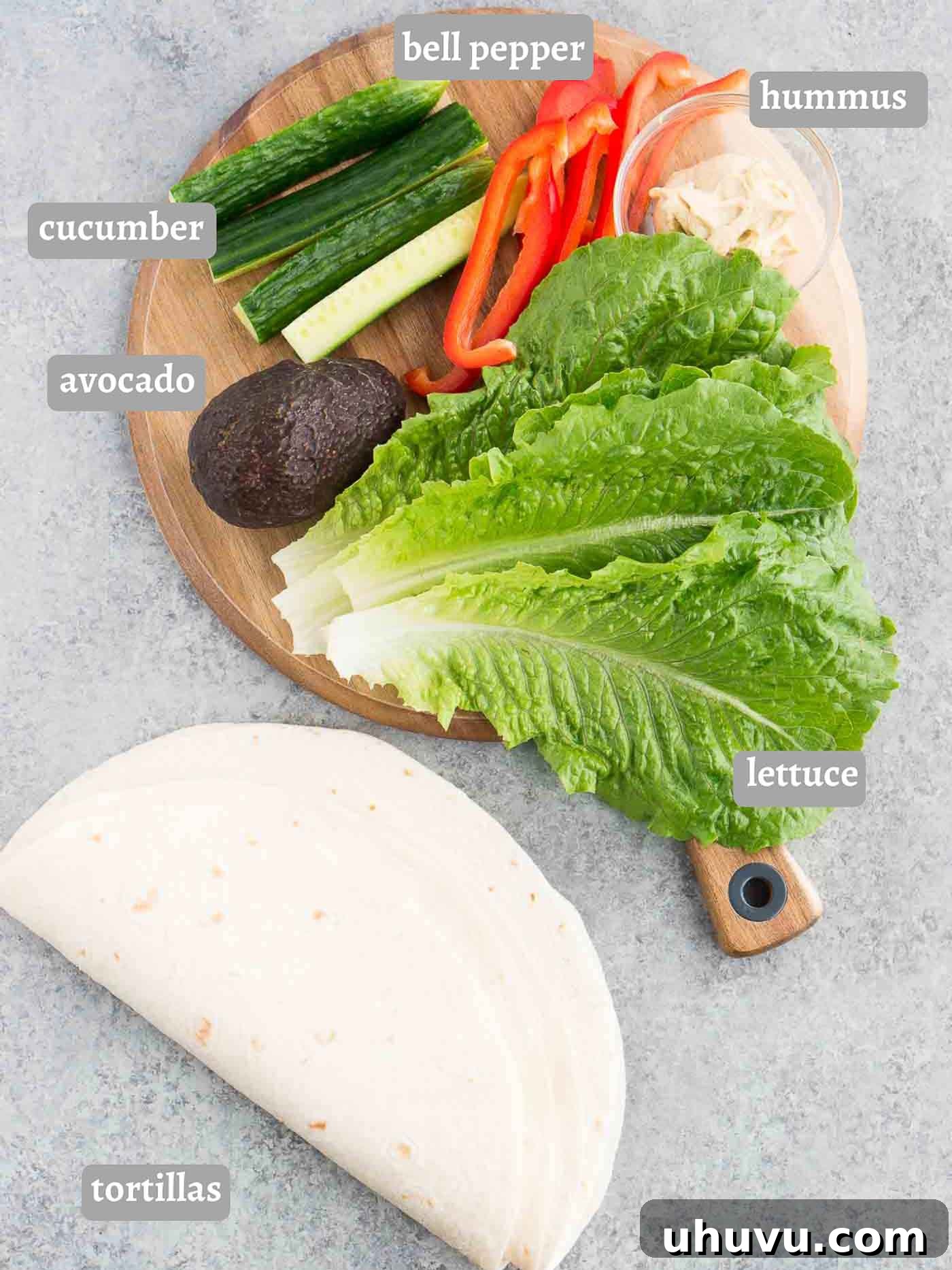 Vibrant Veggie Wrap 4 ingredients for vegan wrap