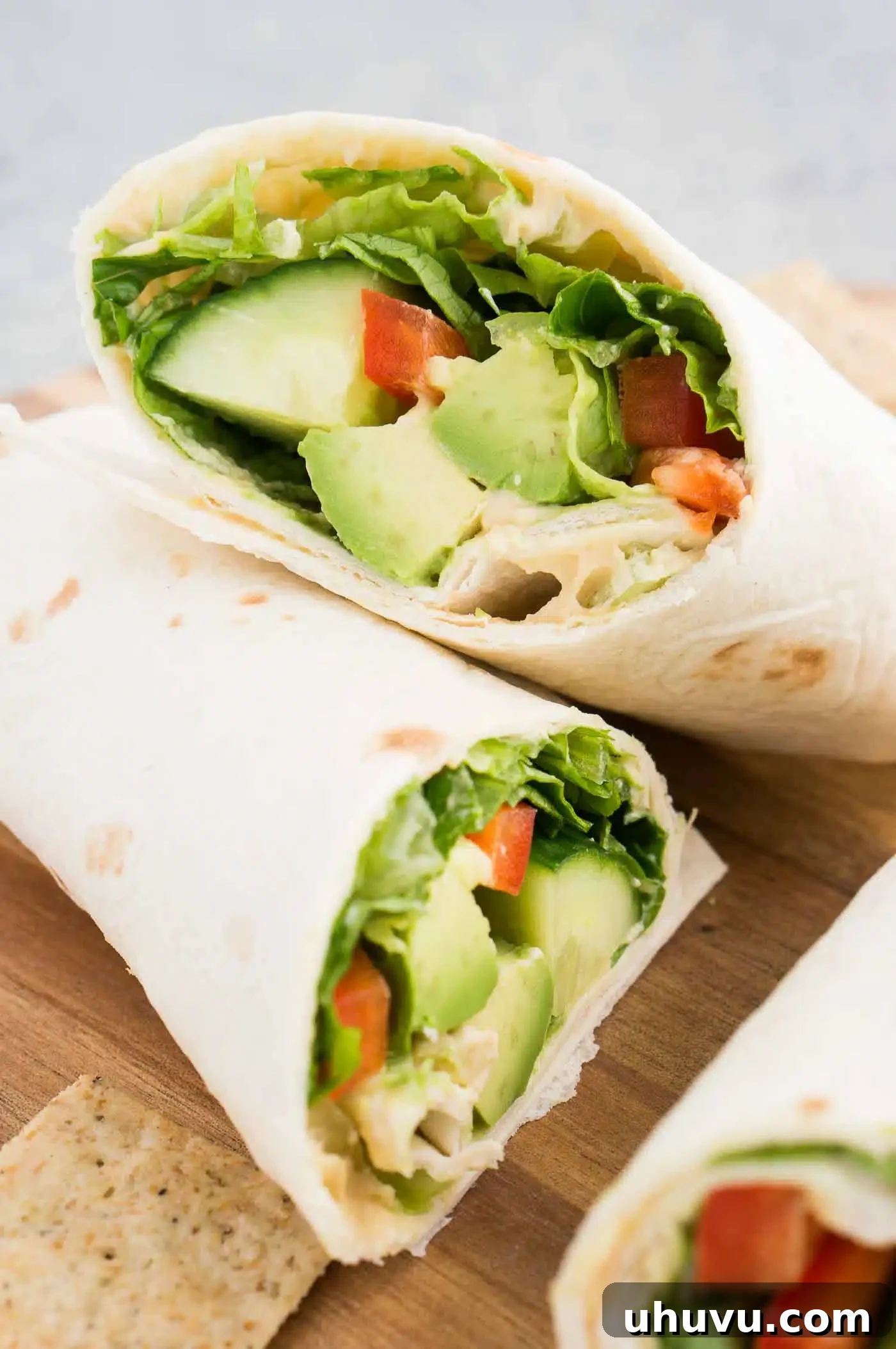 Vibrant Veggie Wrap 7 close up image of hummus veggie wrap
