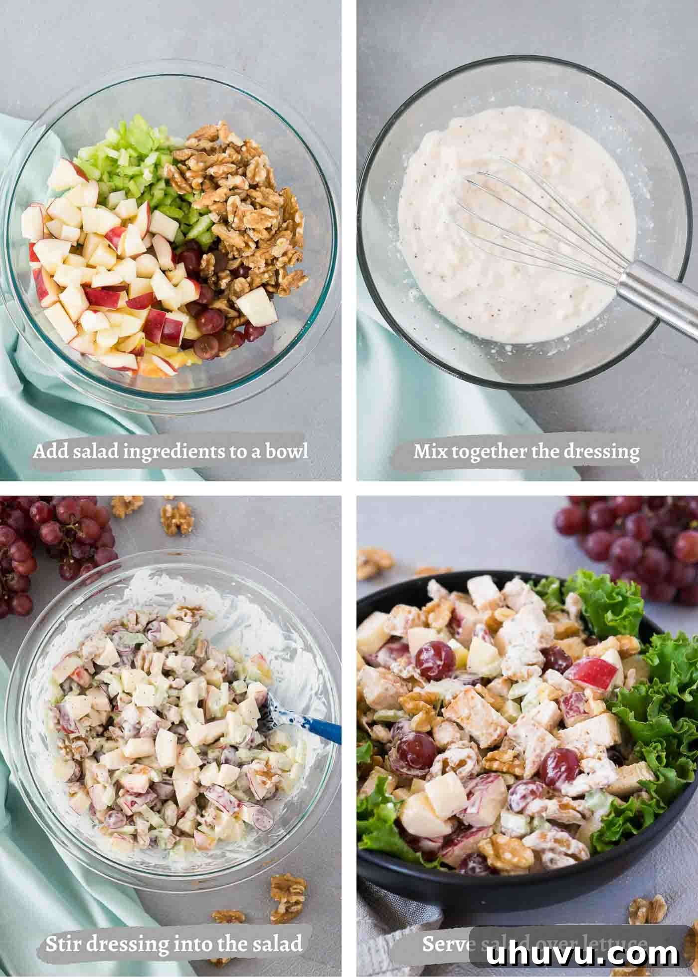 Chicken Waldorf Delight 5 process images of making waldorf salad with chicken
