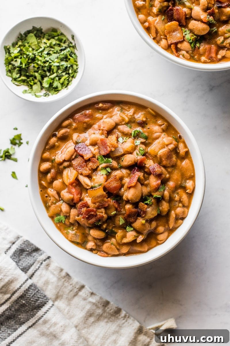 25 Quick Bean Dinners 15 A rustic bowl of Borracho Beans, rich and hearty.
