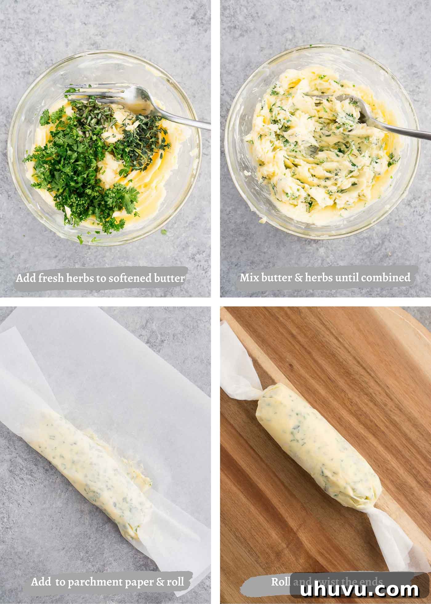 Gourmet Butter Blends 5 Process images showing steps of making compound butter