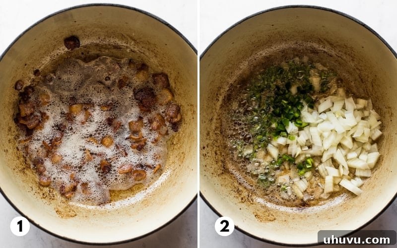 Beer-Braised Fiesta Beans 4 Diced bacon, jalapenos, and onions sizzling in a Dutch oven, releasing their aromas and flavors as the base for borracho beans.