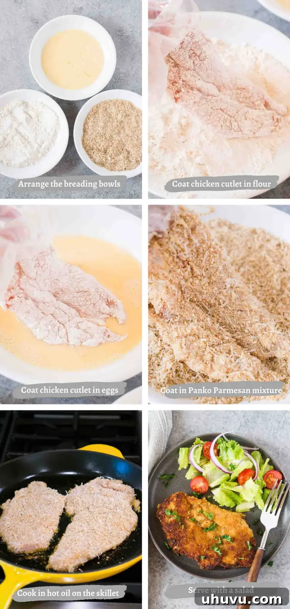 process images of making chicken milanese