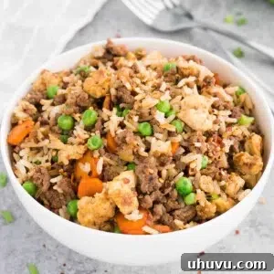 Wok-Fired Beef Rice 13 ground beef fried rice in a bowl