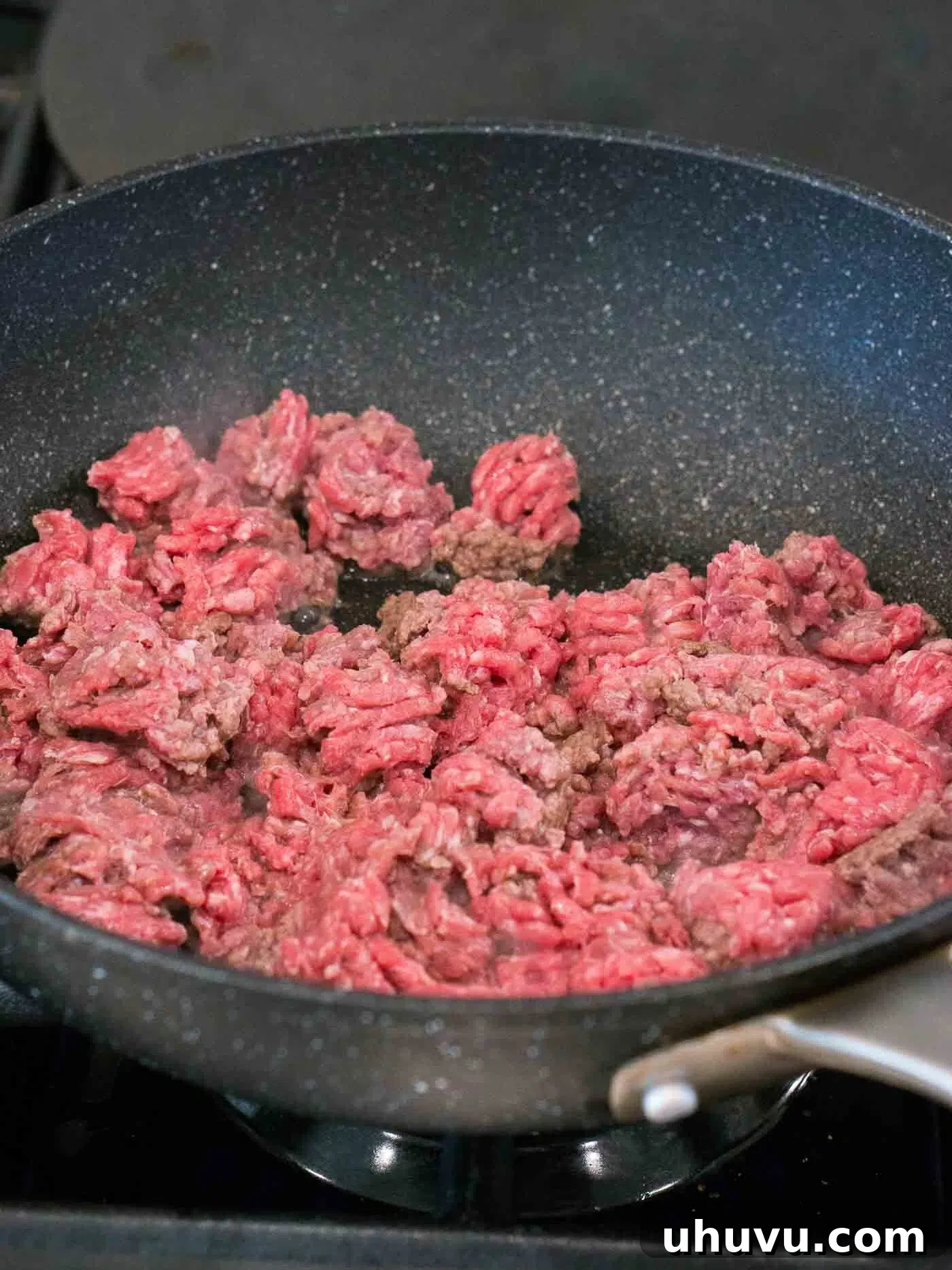 Wok-Fired Beef Rice 5 Browning ground beef in a skillet for fried rice