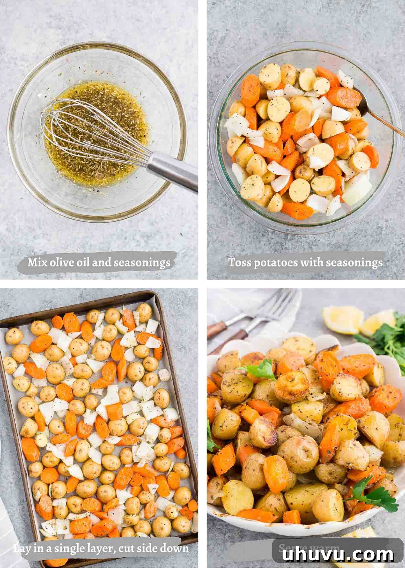 Golden Roasted Potatoes and Carrots 5 process images of roasting potatoes and carrots