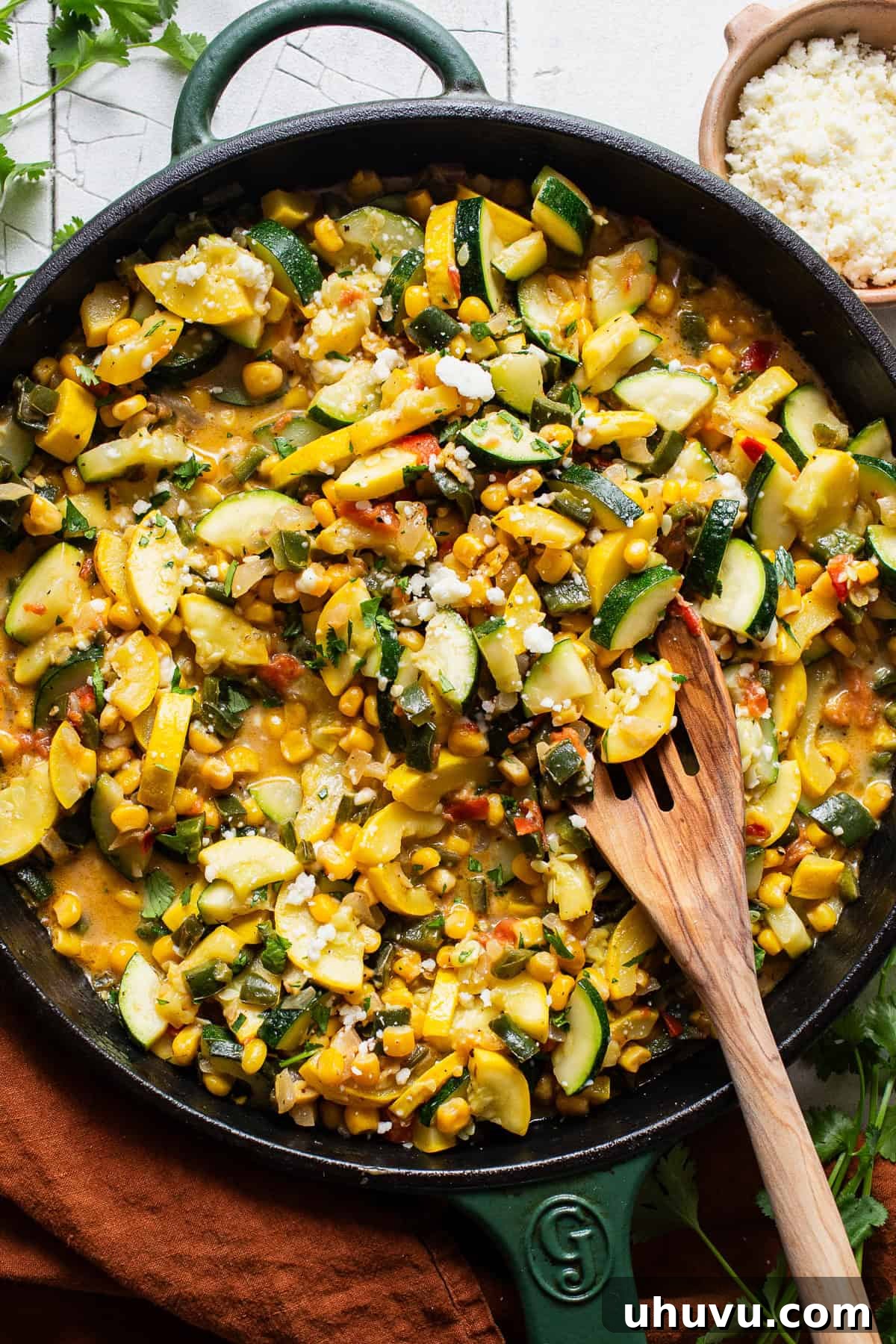 Garden Squash Medley 2 Calabacitas in a skillet ready to eat.
