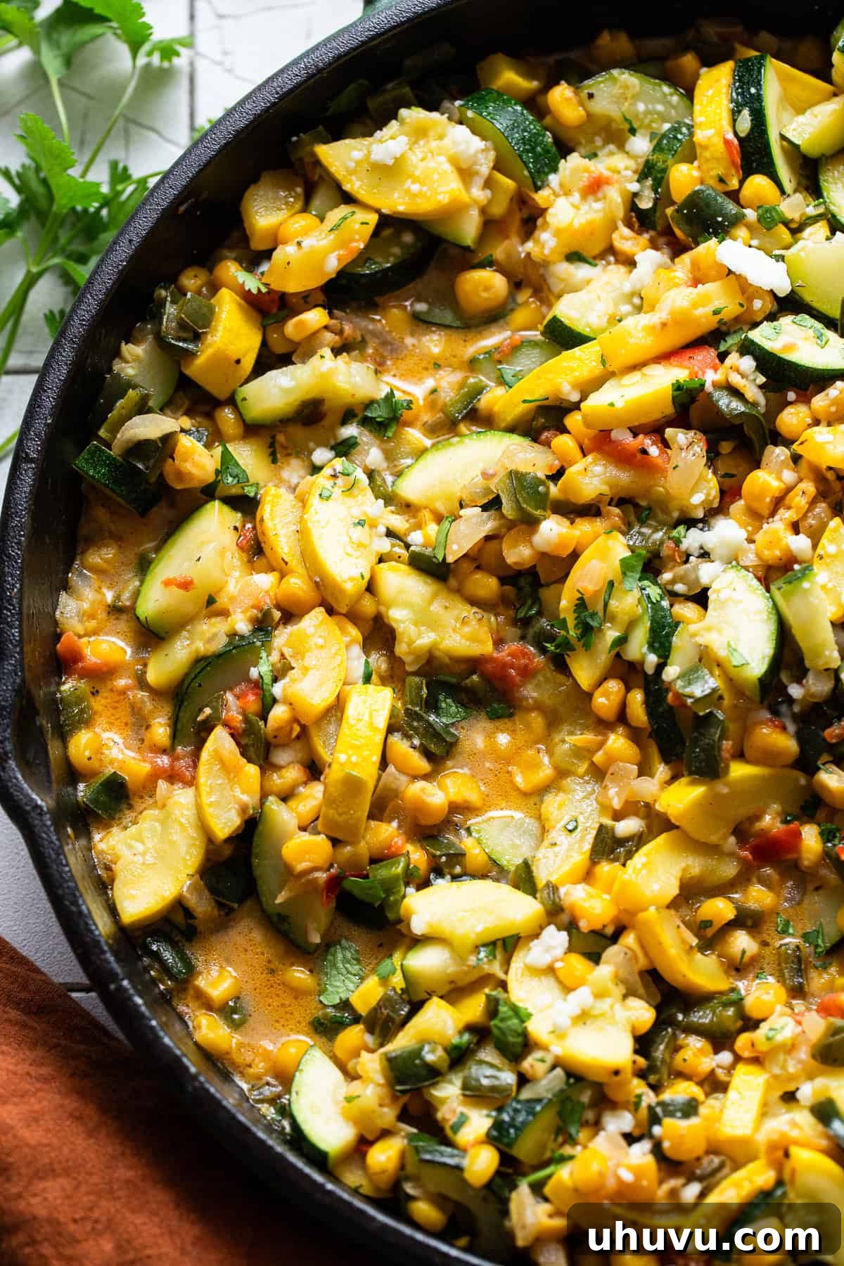 Garden Squash Medley 8 The best calabacitas recipe in a skillet with a light cheese sauce.