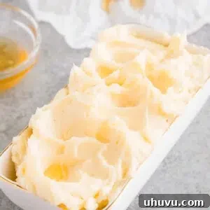 close up image of whipped butter with honey