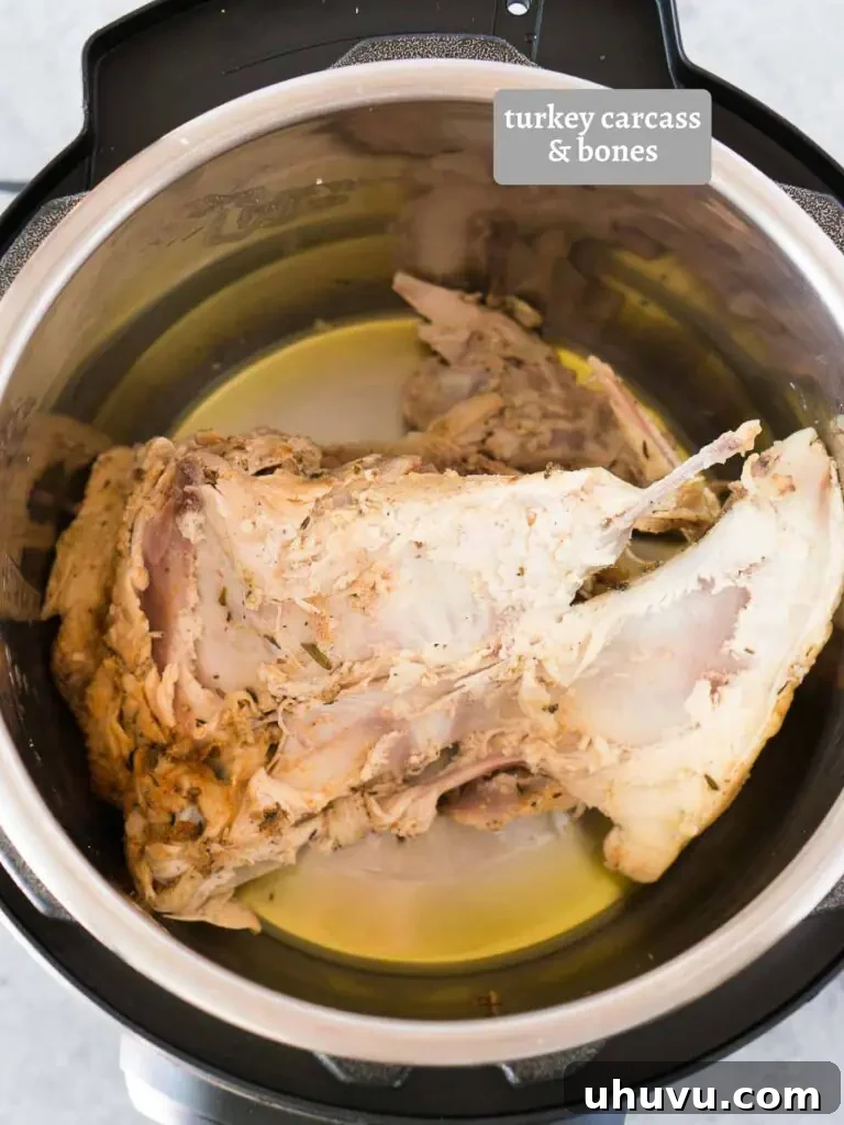 Thanksgiving turkey carcass and bones, ready for making stock