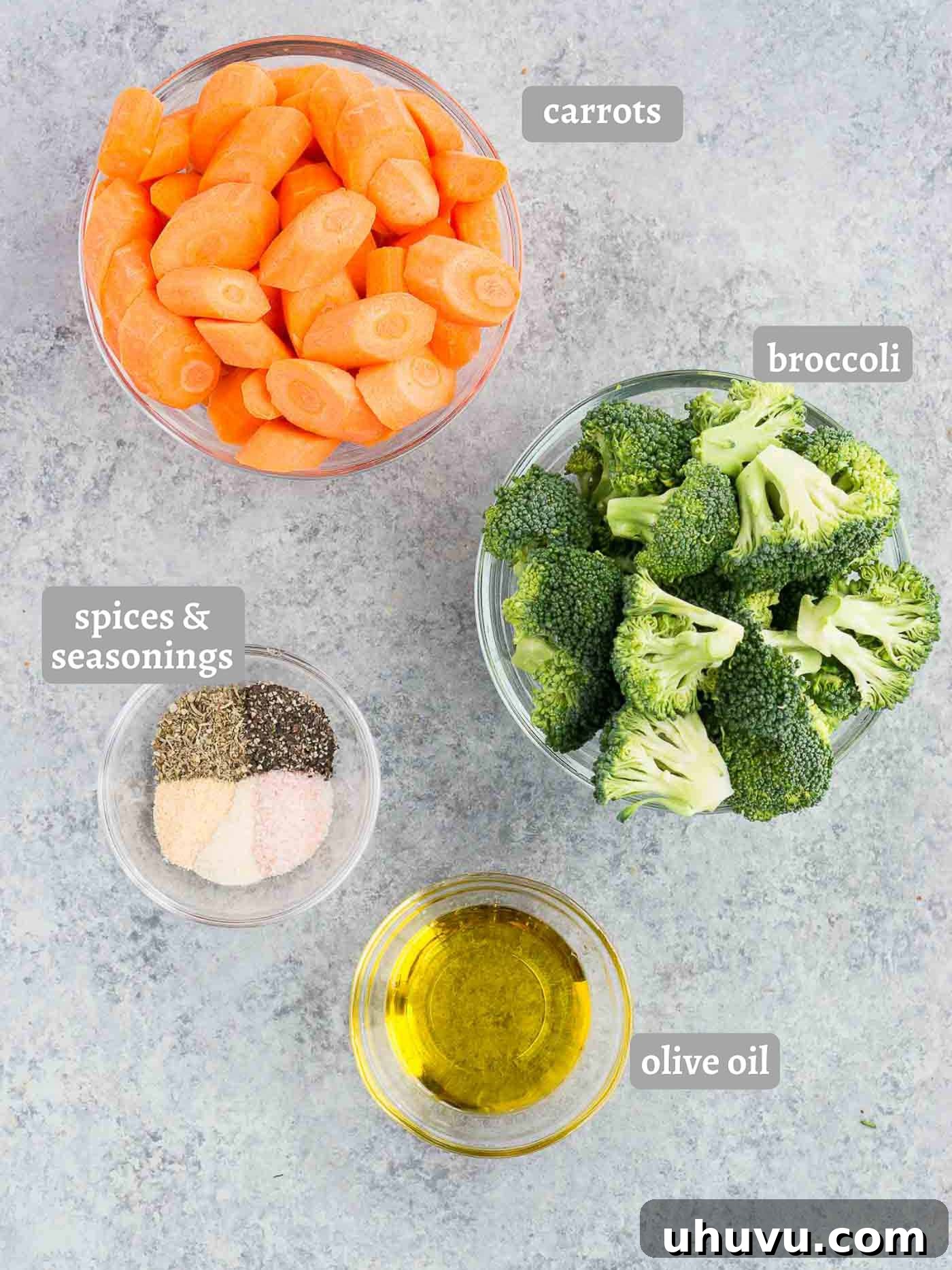 ingredients for roasted broccoli and carrots