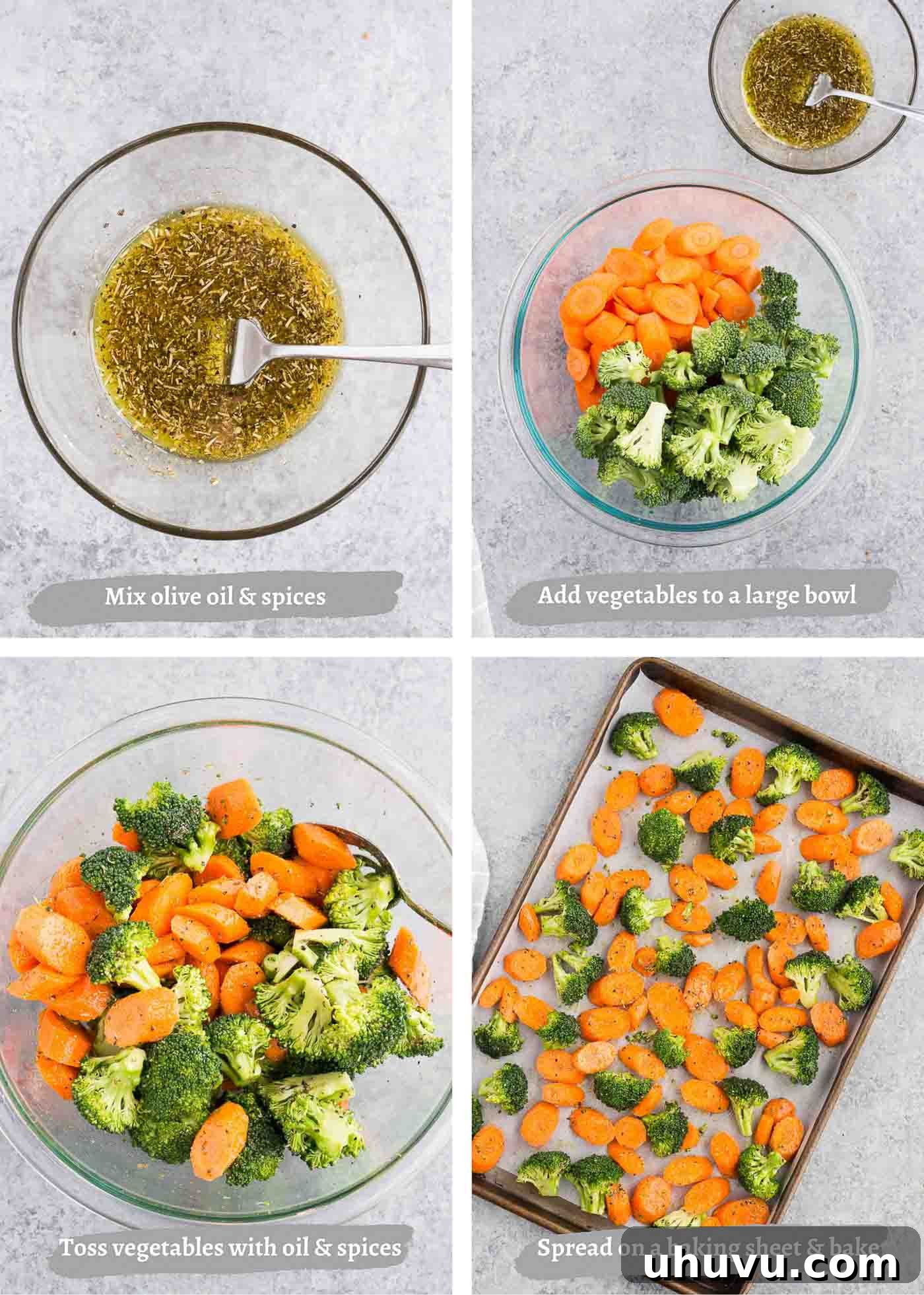 process images of making carrots and broccoli in the oven