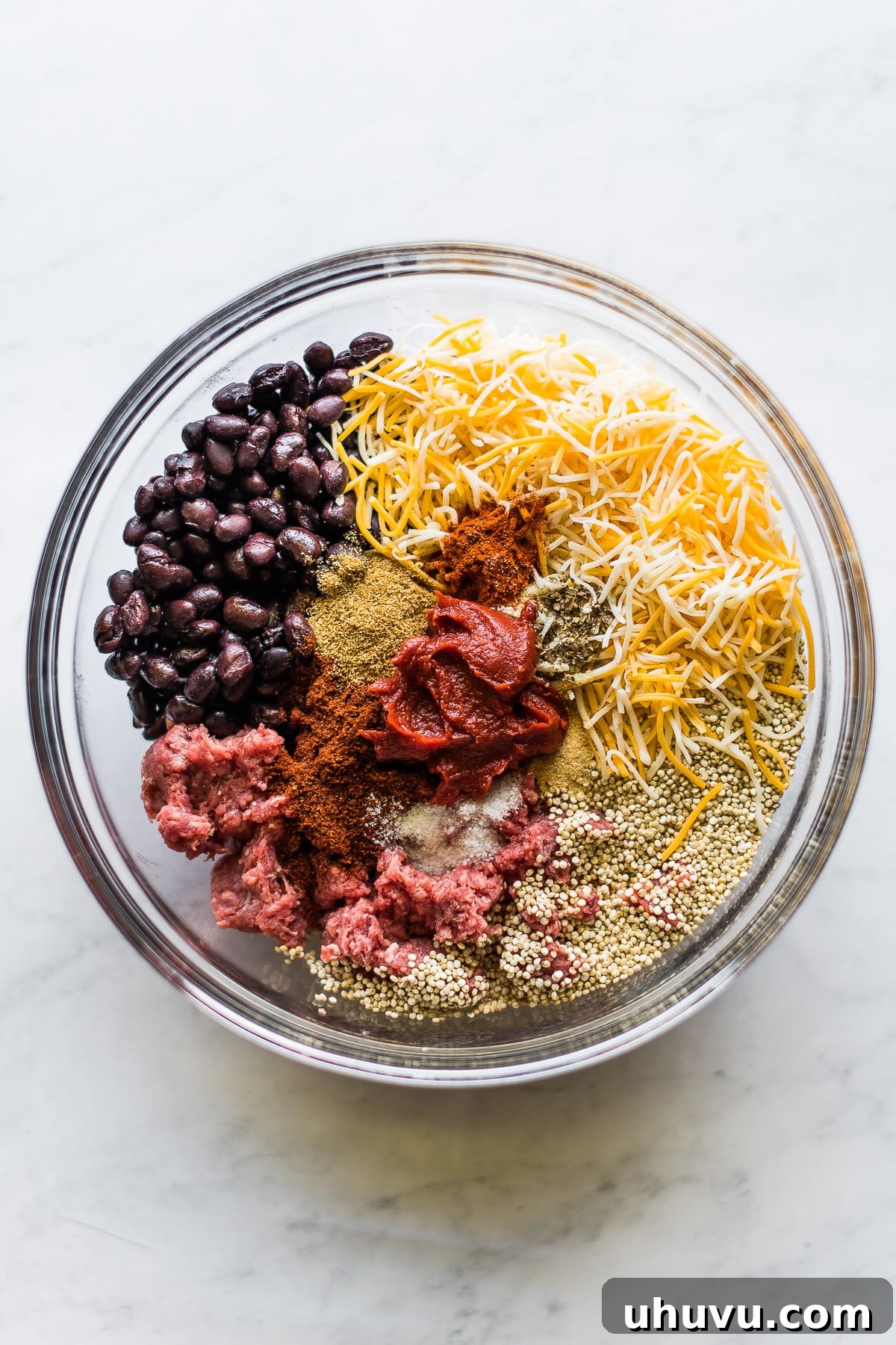 Slow-Cooked Stuffed Pepper Perfection 3 Ingredients for crockpot stuffed peppers in a bowl.