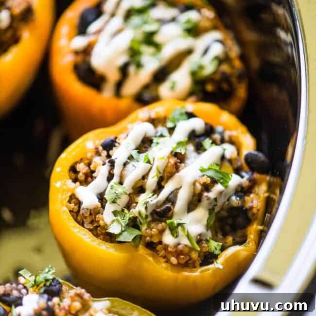 Crockpot stuffed peppers in a slow cooker.