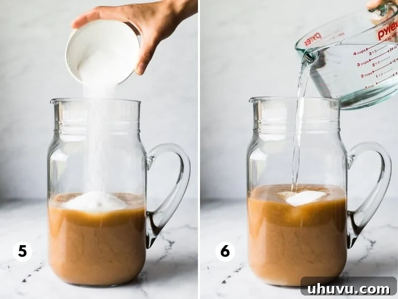 Tropical Tamarind Delight 6 Mixing together tamarindo drink ingredients in a pitcher.