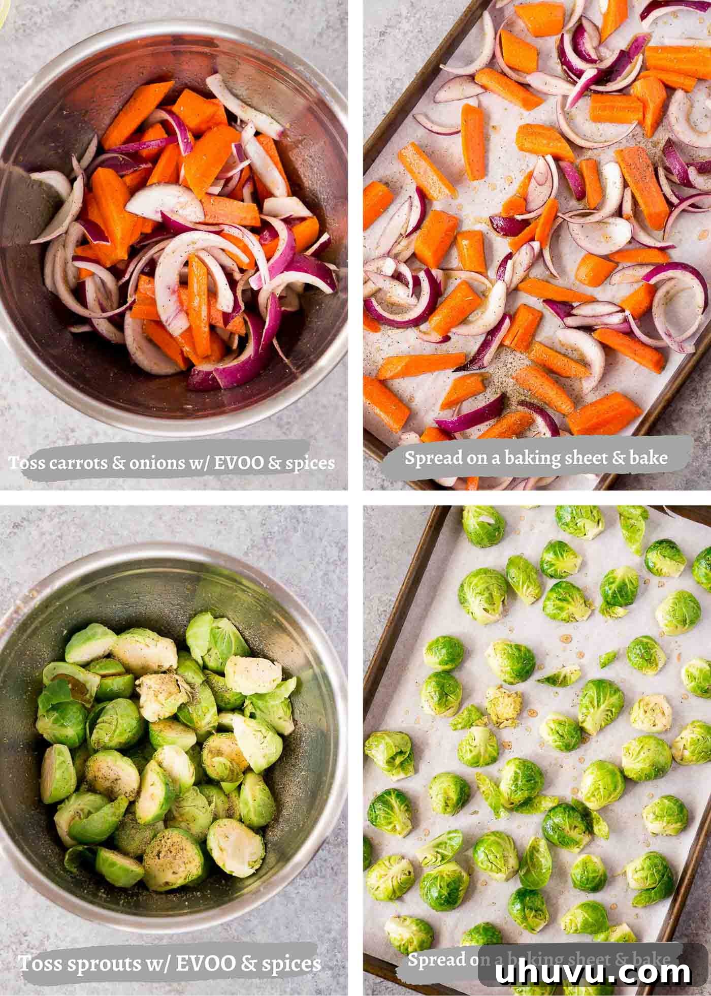 process images of roasting vegetables in the oven
